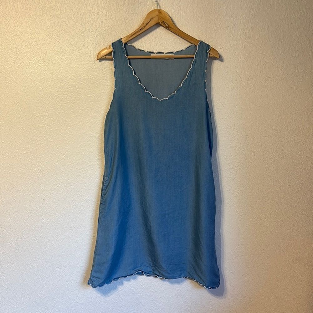 Statement Lyocell Scallop Hem Shift Dress Large